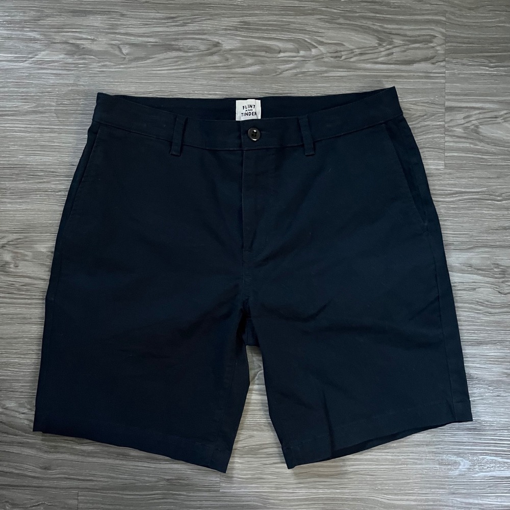 Flint and Tinder 365 Shorts Mens 33 Navy Blue Chino Stretch 7 Inch Inseam